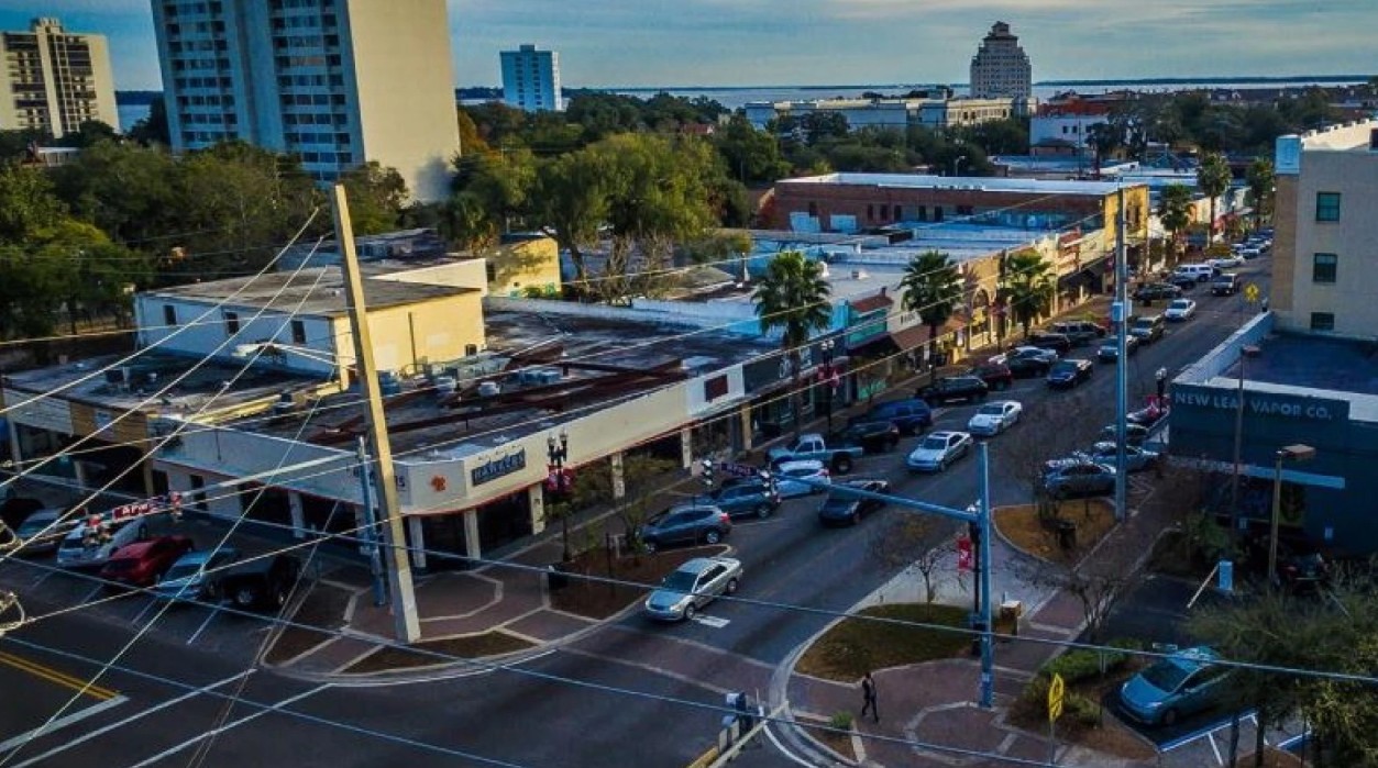 Aerial view of Five Points