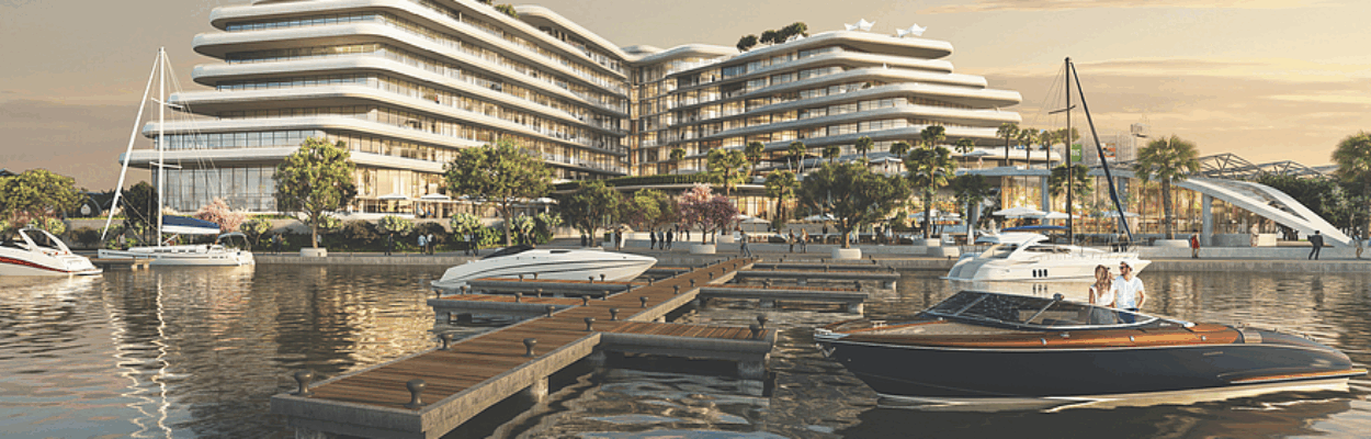 Illustration of the Four Seasons Hotel and marina