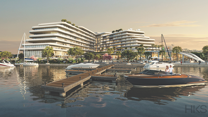 Illustration of the Four Seasons Hotel and marina