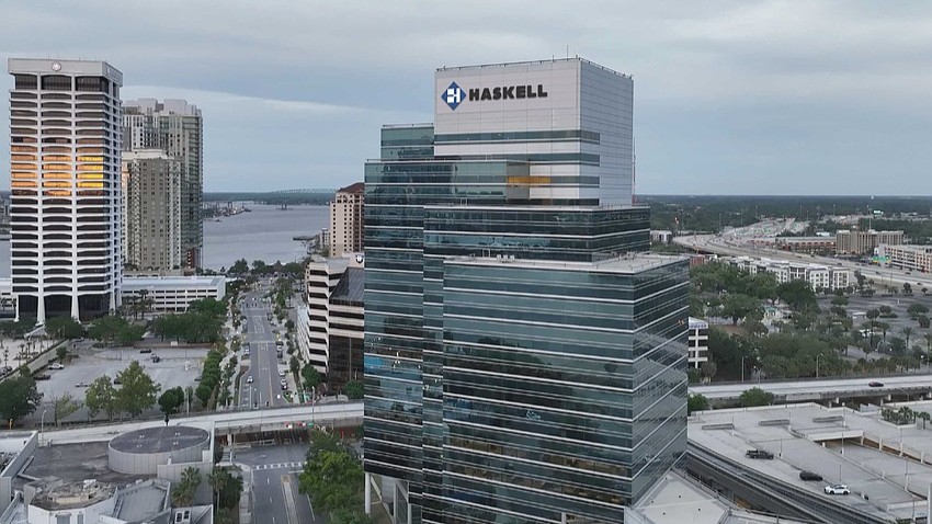 Haskell sign on top of building