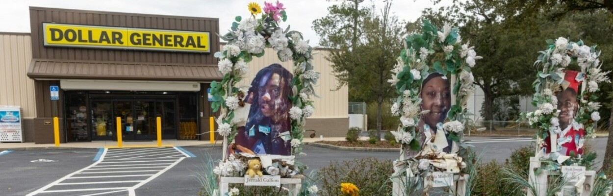 A makeshift memorial outside Dollar General