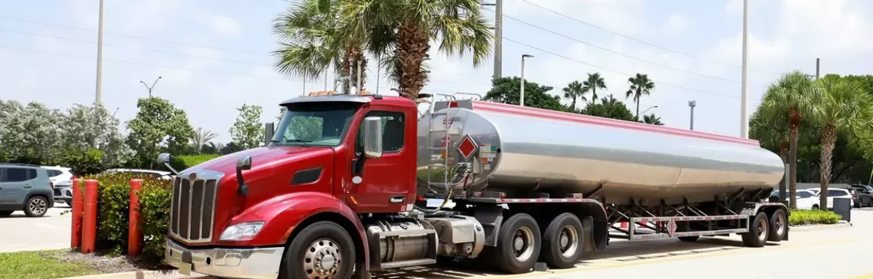 Fuel truck delivering gas at a station in Davie.