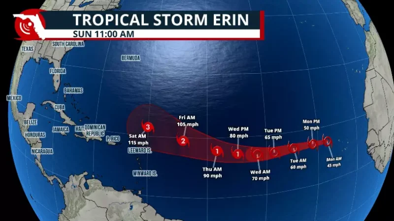 Featured image for “Erin forms in the Atlantic; it could become a major hurricane”