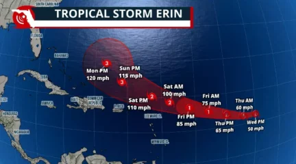 Featured image for “As Erin strengthens, when do we expect a turn northward?”