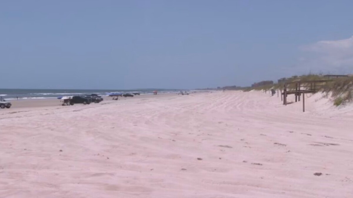 Cars parked on American Beach, as beach driving is allowed