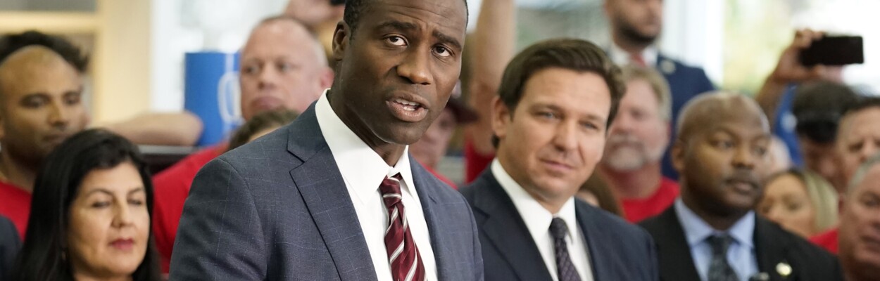 Florida Surgeon General Dr. Joseph Ladapo speaks before a bill signing by Gov. Ron DeSantis