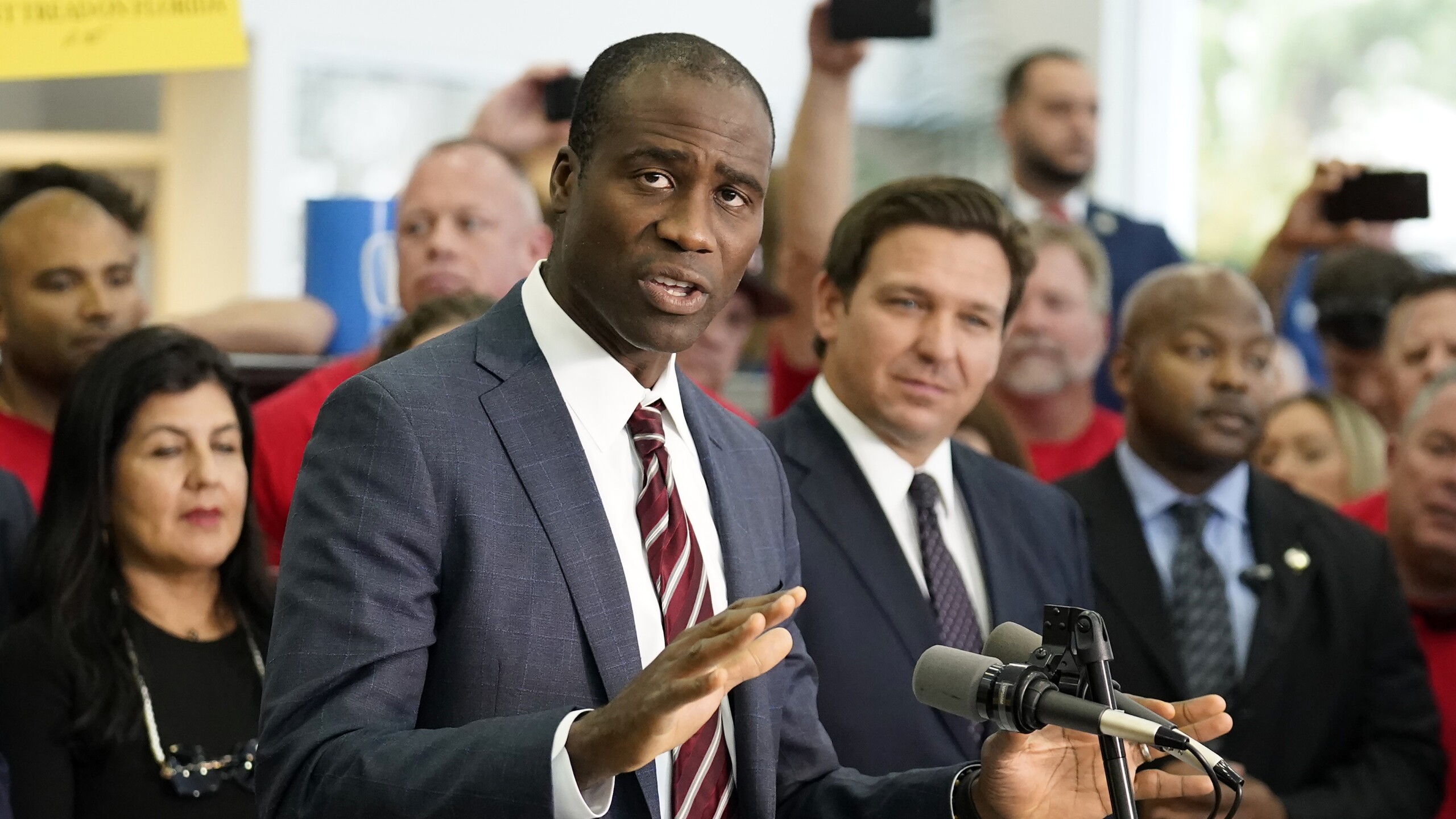 Florida Surgeon General Dr. Joseph Ladapo speaks before a bill signing by Gov. Ron DeSantis