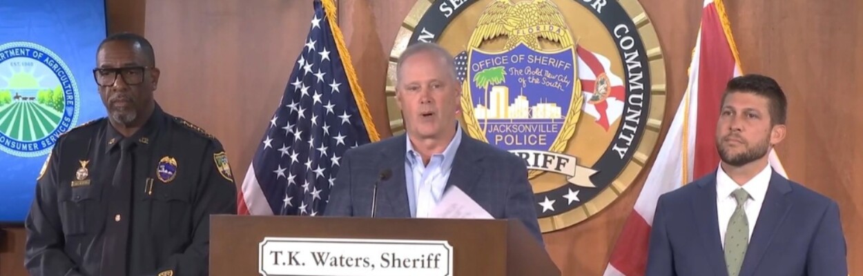Florida Agricultural Commissioner Wilton Simpson speaks about 7-OH at a news conference.