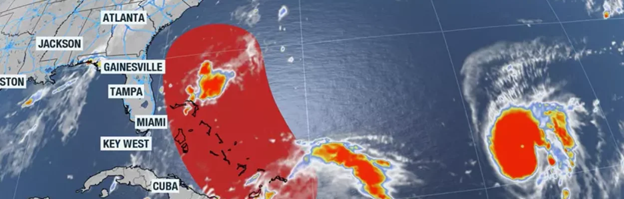 Satellite imagery showing Hurricane Humberto and the possible Imelda.