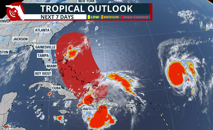 Satellite imagery showing Hurricane Humberto and the possible Imelda.
