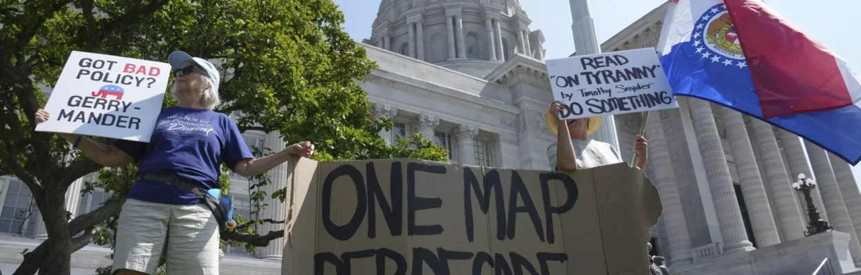Protesters demonstrate against redistricting in Missouri.