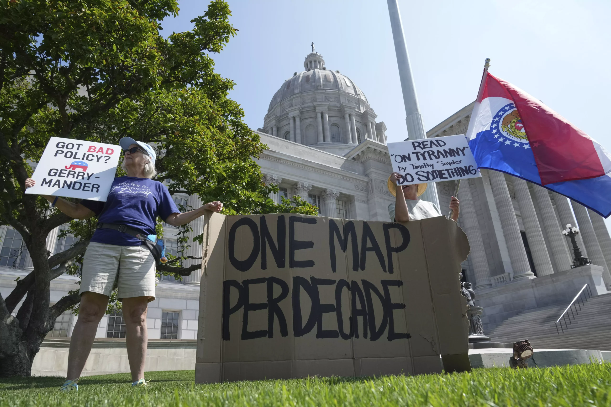 Protesters demonstrate against redistricting in Missouri.
