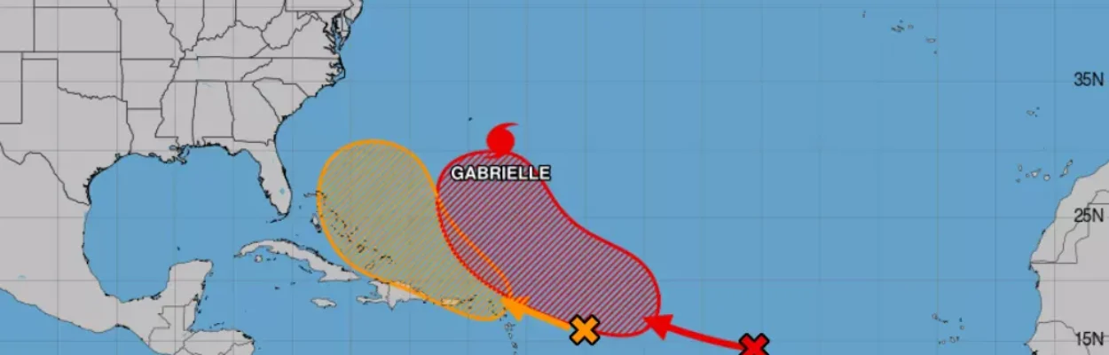 Map showing two storm systems behind Hurricane Gabrielle