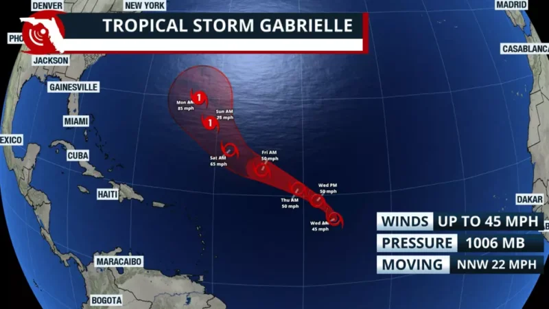 Featured image for “Tropical Storm Gabrielle becomes 7th storm of season”