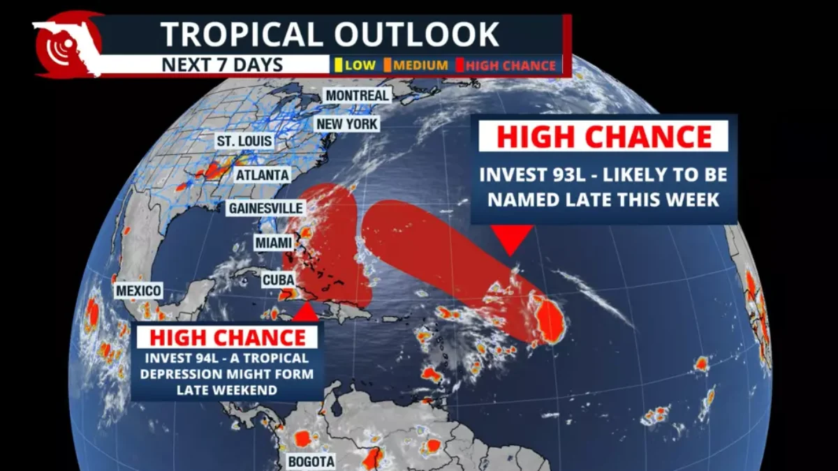 Two disturbances are following Hurricane Gabrielle.