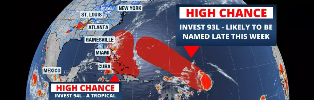 Two disturbances are following Hurricane Gabrielle.