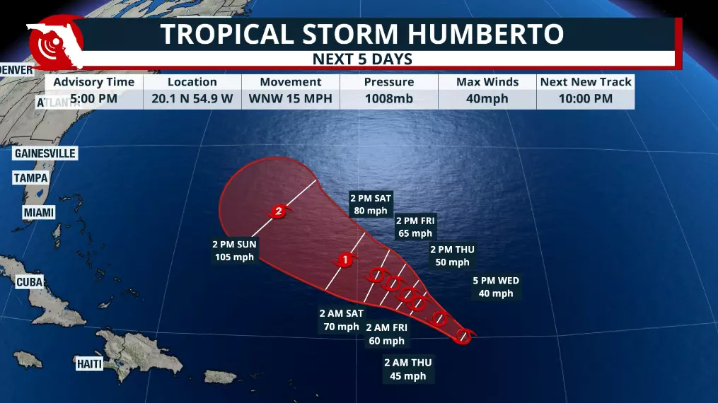 Map showing path of Tropical Storm Humberto