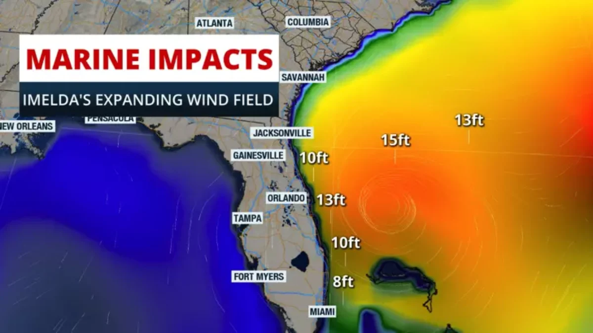 Map showing the marine effects of Tropical Storm Imelda
