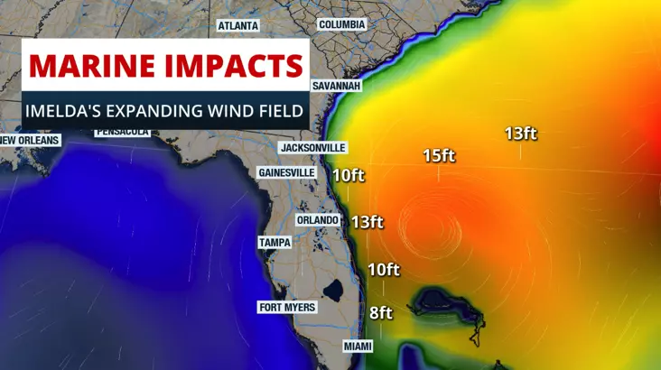 Map showing the marine effects of Tropical Storm Imelda