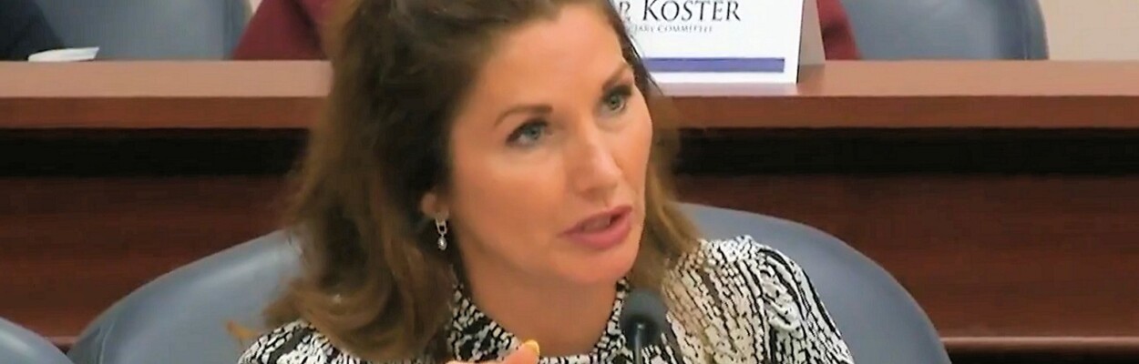 Rep. Michelle Salzman speaks during a committee hearing about a bill that makes it illegal to produce sexual images of a person using artificial intelligence or similar technologies.
