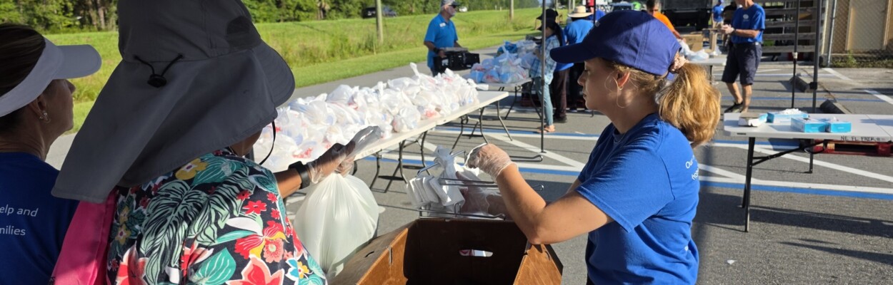 Barnabus Center workers distributing food in Callahan.