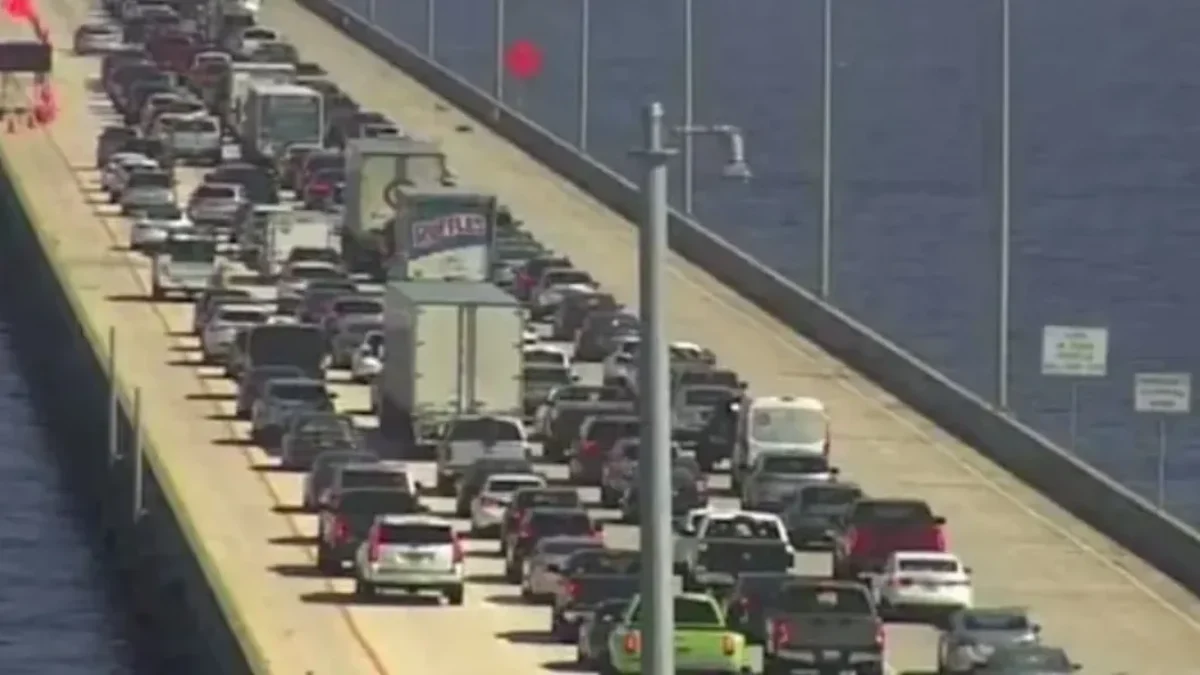 A traffic backup on the Buckman Bridge