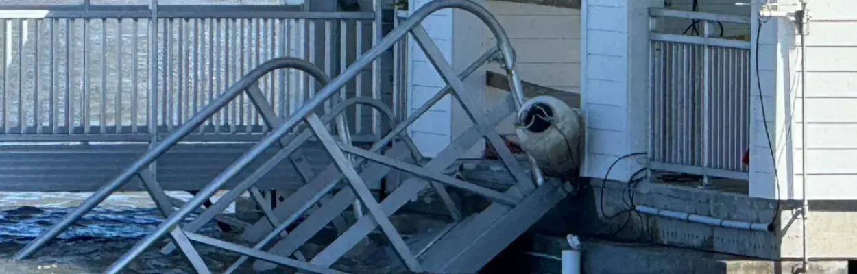 The collapsed gangway at the Sapelo Island Visitors center.