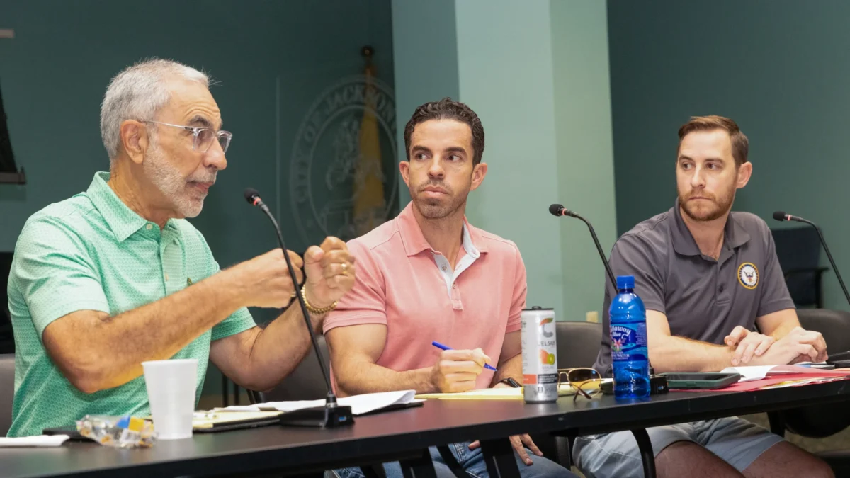 Jacksonville City Council members Ron Salem, Raul Arias and Jimmy Peluso discuss the Community Benefits Agreement for the Eastside.