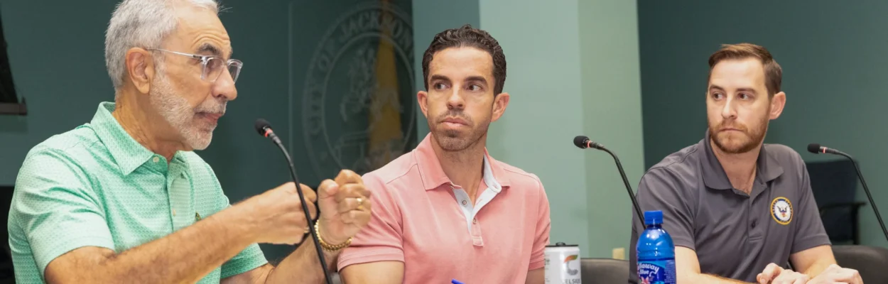 Jacksonville City Council members Ron Salem, Raul Arias and Jimmy Peluso discuss the Community Benefits Agreement for the Eastside.