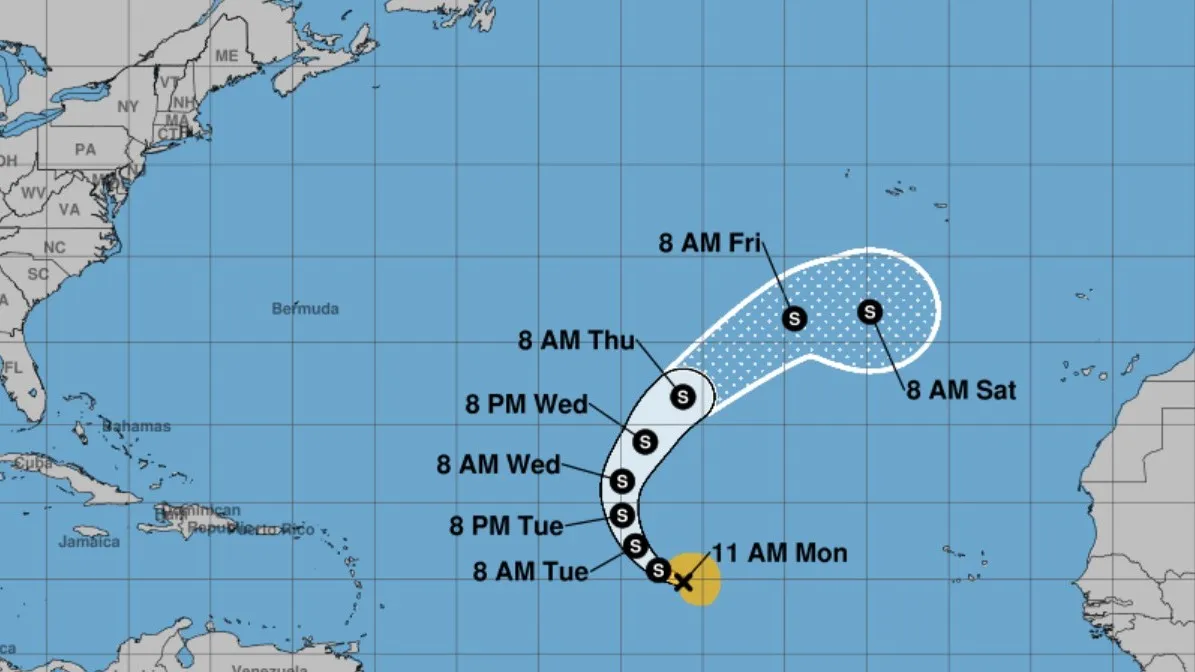 Map showing the project path of Tropical Storm Lorenzo.