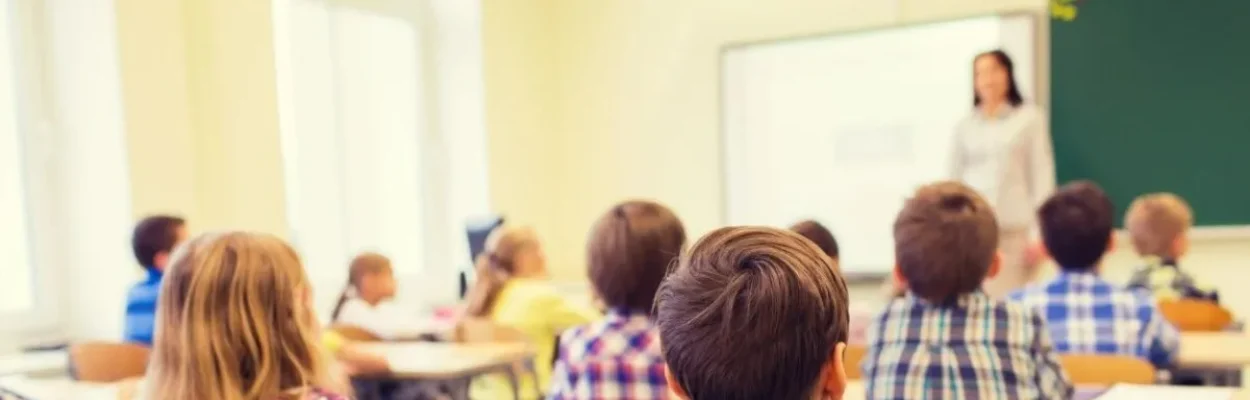 Teacher in front of a class,. She would be required to take an oath.