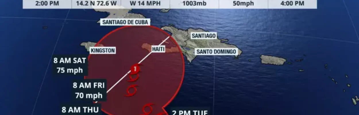 Map showing the next five days of Tropical Storm Melissa