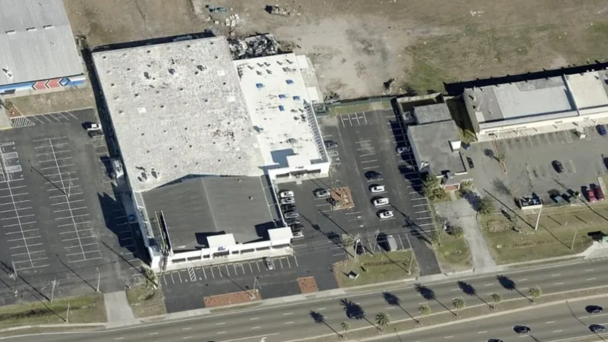 An aerial view of Apna Bazar, which wants to expand to open an animal slaughterhouse.