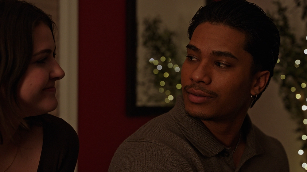 Actors Jasmeet Baduwalia and Ashlyn Baas in the holiday film "Dial it Back."