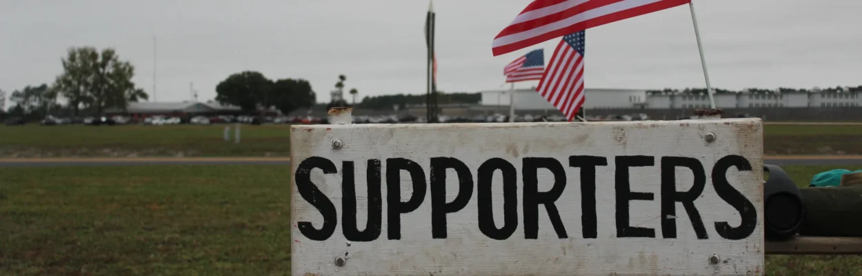 A sign shows where execution supporters can demonstrate outside the Union Correctional Institution.