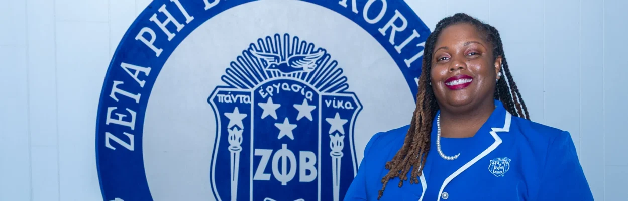 Zeta Phi Beta's Beta Alpha Zeta chapter president Andrea Williams. Zeta Phi Beta is part of the Divine Nine.