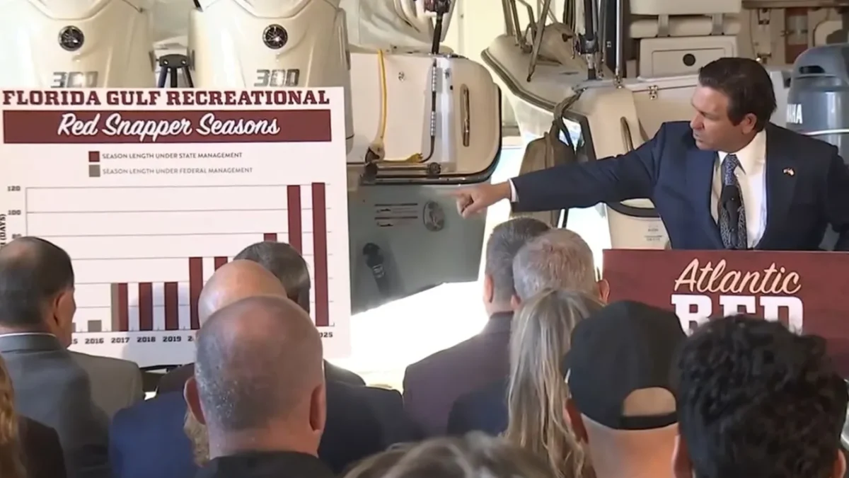 Gov. Ron DeSantis in Fernandina Beach, talking aout red snapper.