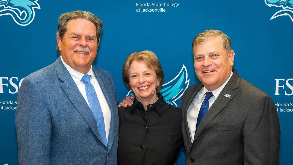 Michael Ward, Jennifer Glock and FSCJ President John Avendano.