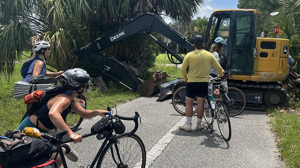Blocked bike lane along the Palatka-St. Augustine trail