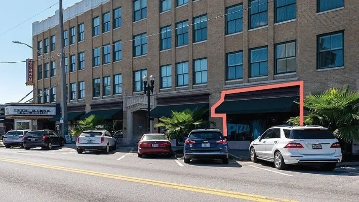 An illustration shows the location of Lukumades, a greek pastry shop, in the Five Points Theatre building.