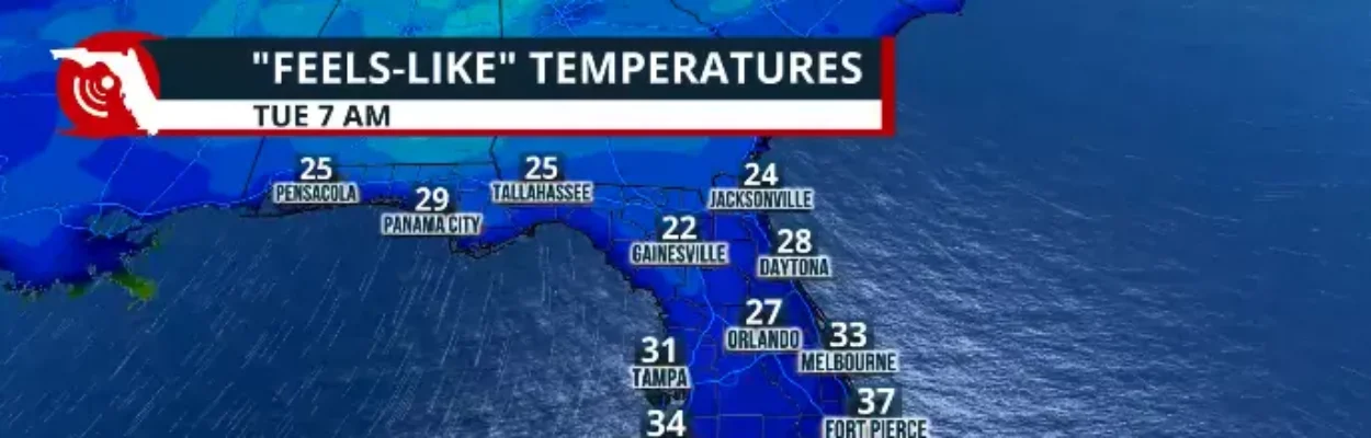 Map showing cold temperatures