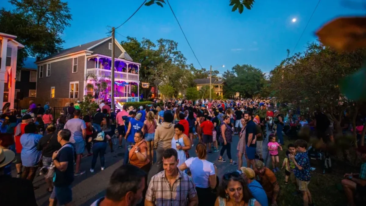 Porch Fest crowd in front of a house