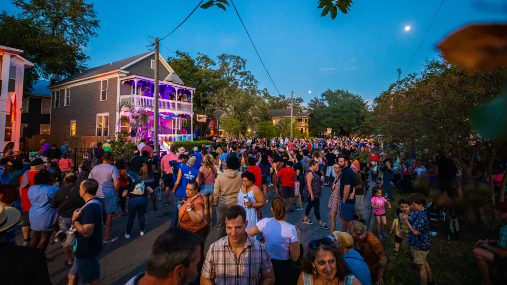 Porch Fest crowd in front of a house