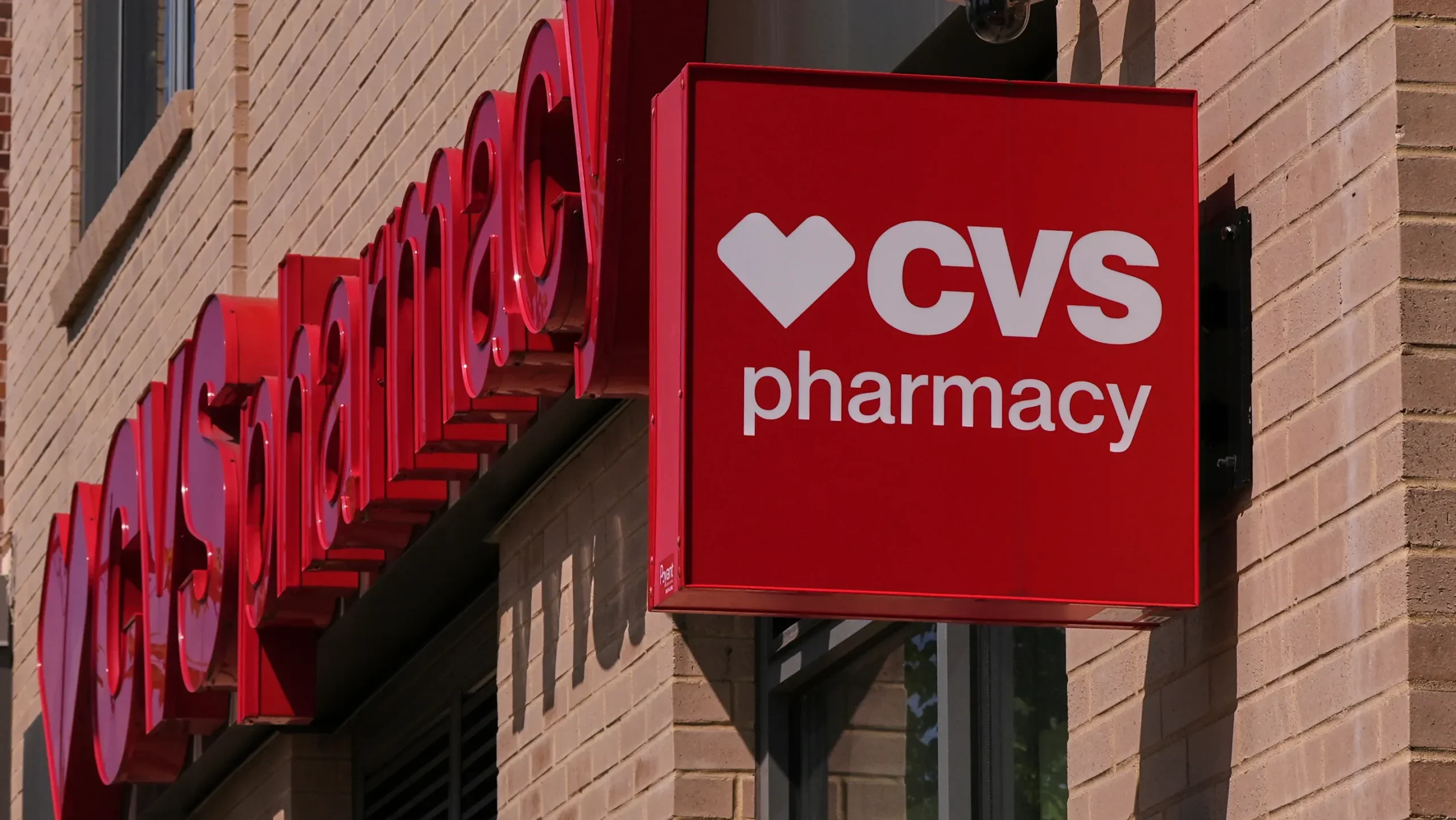 A CVS sign on a store in Newton, Massachusetts.