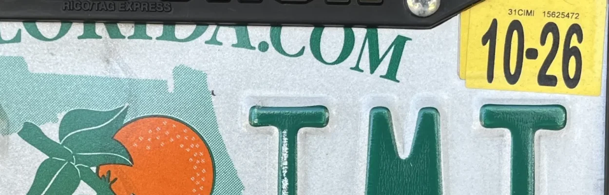 A sticker on a license plate