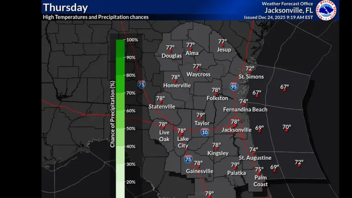 The Christmas Day weather forecast for Greater Jacksonville.