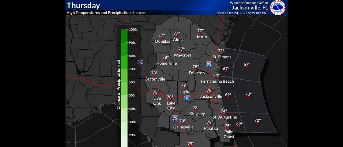 The Christmas Day weather forecast for Greater Jacksonville.
