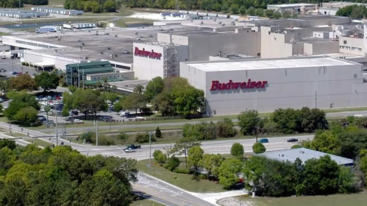 Aerial view of Anheuser-Busch's Jacksonville brewery