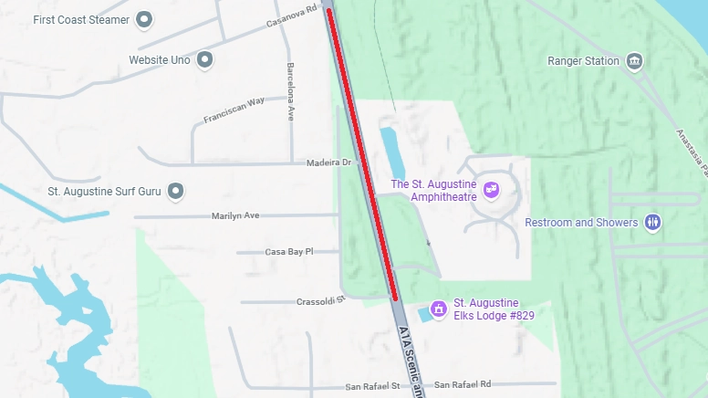 Map showing the roadwork area on State Road A1A South.