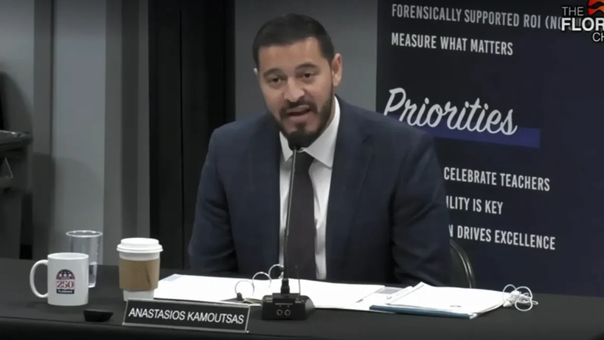 Florida Education Commissioner Anastasios Kamoutsas speaks about the racial comments of a Clay County School Board member.